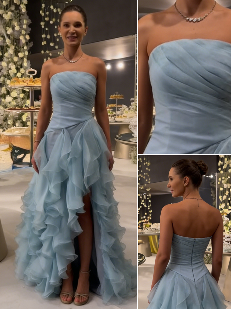 Sexy Strapless High Slit Ruffle A-Line Formal Gown | Wedding & Prom Dress, PD01229