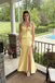 Bright Yellow Soft Satin Strapless Corset High Slit Formal Gown | Prom & Party Dress, PD01231