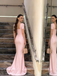 Blush Pink Square Neck Ruched Waist Mermaid Dress - Elegant Formal Evening Gown, PD01234