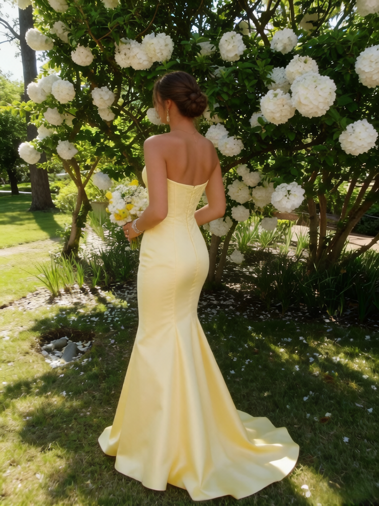 Bright Yellow Satin Strapless Corset Mermaid Formal Gown | Prom & Party Dress, PD01232
