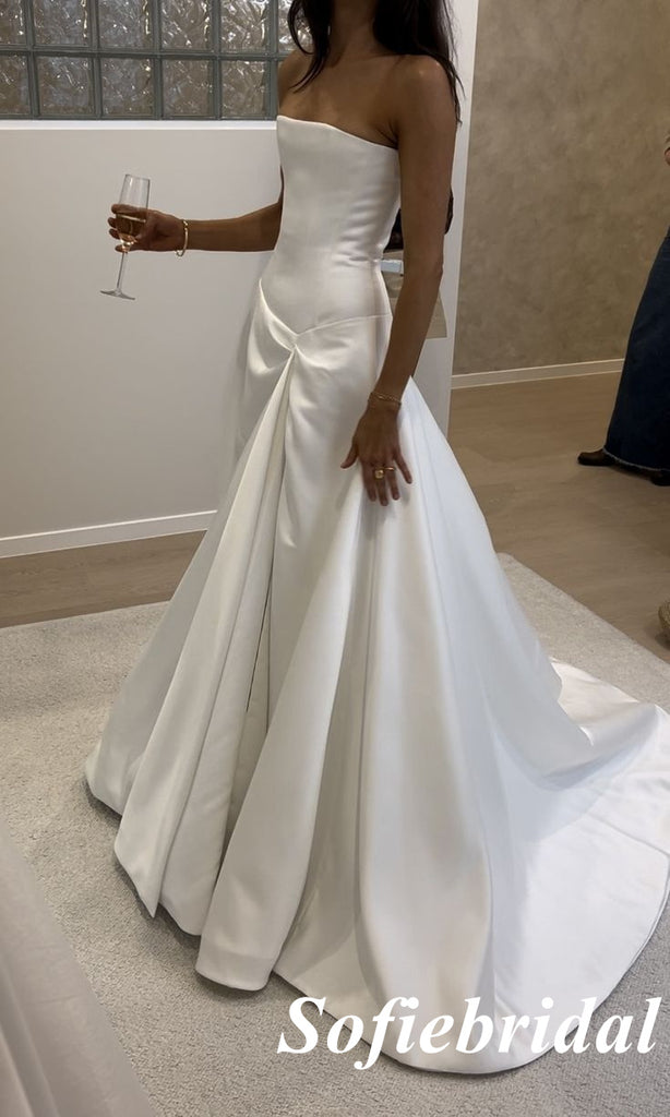 Strapless Satin Ball Gown with Train – Elegant Formal Evening Dress for Wedding & Prom, PD01251