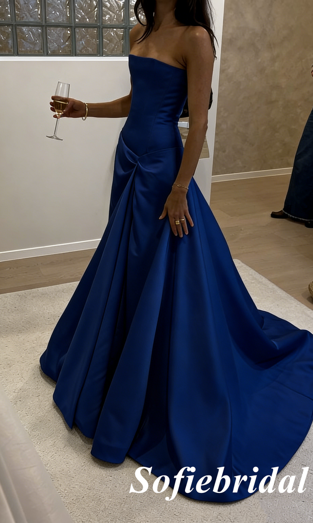Strapless Satin Ball Gown with Train – Elegant Formal Evening Dress for Wedding & Prom, PD01251