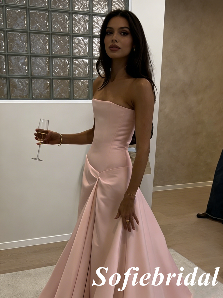 Strapless Satin Ball Gown with Train – Elegant Formal Evening Dress for Wedding & Prom, PD01251