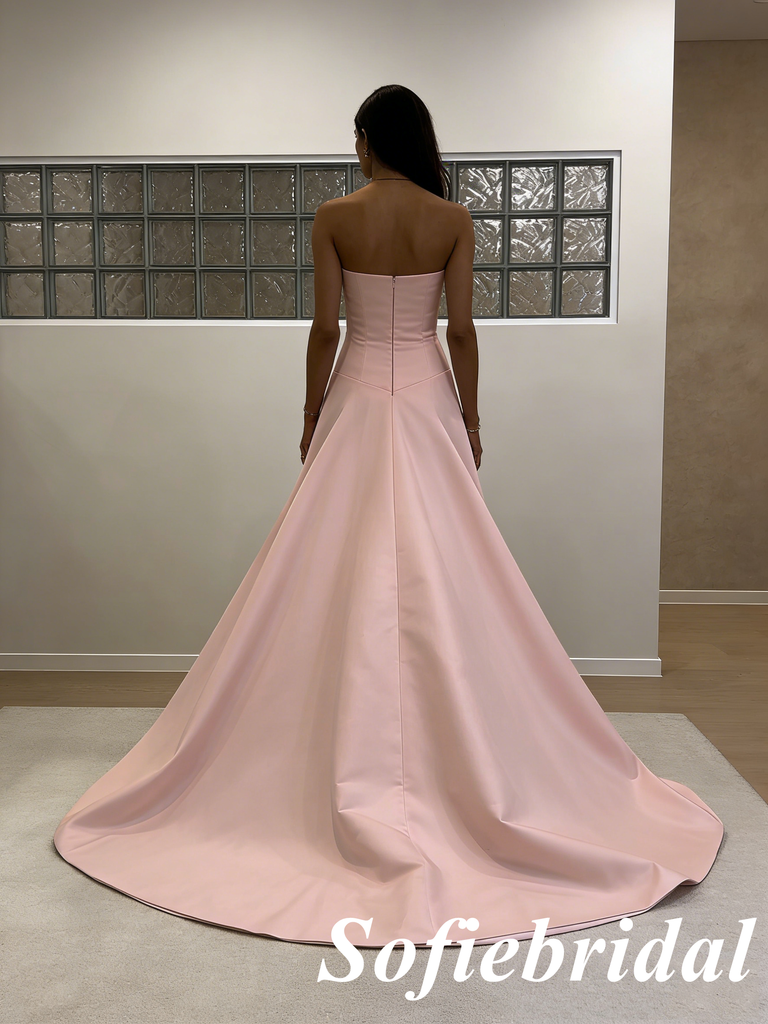 Strapless Satin Ball Gown with Train – Elegant Formal Evening Dress for Wedding & Prom, PD01251
