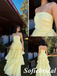 Butter Yellow Chiffon Strapless Ruffle Tiered Maxi Dress – Flowy Bridesmaid & Graduation Gown, PD01253