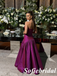 Magenta Purple Strapless Satin Gown with Gathered Skirt Glamorous Evening Party Dress, PD01252