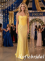 Shiny Sunflower Yellow Strapless Corset Prom Dress, Satin Beaded Mermaid Formal Gown, PD01261