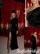 Black Velvet One Shoulder Long Sleeve Formal Gown Rhinestones Slit Evening Dress for Cocktail Party, PD01262