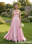 Romantic Blush Pink Satin Spaghetti Strap Lace A-Line Formal Gown, PD01269