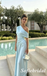 Light Blue One Shoulder Satin Prom Dress | Elegant Ruched Formal Evening Gown, PD01275