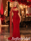 Red Strapless Sequin Mermaid Long Formal Prom Dress With Separate Flowy Sleeve, PD01287