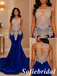 Royal Blue Illusion Mesh Rhinestone Spaghetti Strap Mermaid Prom Gown, PD01288