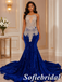 Royal Blue Illusion Mesh Rhinestone Spaghetti Strap Mermaid Prom Gown, PD01288