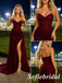 Sparkly Burgundy Glitter Corset Prom Dress Mermaid Formal Gown With Slit, PD1293