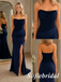 Navy Blue Corset Prom Dress Mermaid Formal Gown With Slit, PD1297