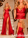 Glossy Red Satin Spaghetti Strap Mermaid Prom Dress With High Slit, PD1300