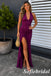 Rich Violet Jersey Deep V Halter Backless Ruched High Slit Wedding Guest Dress, PD1304