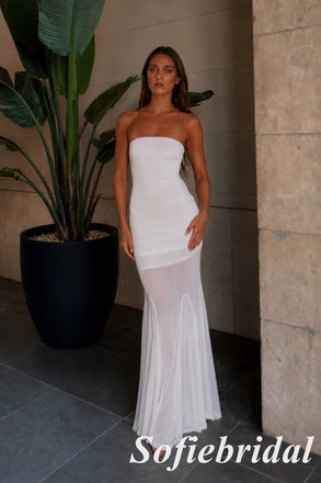 Ivory Tube Top Sheer Chiffon Mermaid Gown Sleeveless Slim Fit Long Formal Party Dress, PD1306