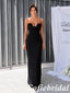 Two Piece Black Crepe Bustier Column Long Formal Dress For Wedding Guest, PD1307