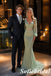 Sage Beaded Tulle Mermaid Prom Dress Long Puff Sleeve Formal Gown, PD1308