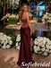 Burgundy Satin Strapless Corset Mermaid Formal Evening Dress, PD1314