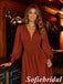 Elegant Terracotta Chiffon Long Sleeve V-Neck A-Line Wedding Guest Maxi Dress, PD1315