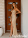Shiny Champagne Beaded Tulle Strapless Slit Mermaid Prom Gown, PD1316