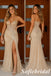 Shiny Champagne Beaded Tulle Strapless Slit Mermaid Prom Gown, PD1316