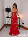 Elegant Red Satin Spaghetti Strap Evening Gown With Gold Sun Embroidery, PD1317
