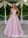 Sweet Light Pink Satin Strapless Ball Gown With Rhinestone Details, PD1318