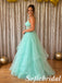 Sweet Mint Glitter Tulle Corset Spaghetti Strap Prom Ball Gown, PD1319