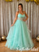 Sweet Mint Glitter Tulle Corset Spaghetti Strap Prom Ball Gown, PD1319