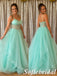 Sweet Mint Glitter Tulle Corset Spaghetti Strap Prom Ball Gown, PD1319