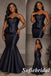 Elegant Navy Satin Strapless Peplum Mermaid Evening Gown, PD1320