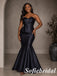 Elegant Navy Satin Strapless Peplum Mermaid Evening Gown, PD1320