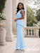 Chic Crepe Sky Blue 3D Floral Sleeveless Peplum Column Gown, PD1321