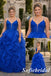 Glamorous Royal Blue Lace Spaghetti Strap Ruffled A-Line Tulle Ball Gown, PD1322