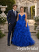 Glamorous Royal Blue Lace Spaghetti Strap Ruffled A-Line Tulle Ball Gown, PD1322
