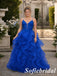 Glamorous Royal Blue Lace Spaghetti Strap Ruffled A-Line Tulle Ball Gown, PD1322