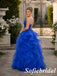 Glamorous Royal Blue Lace Spaghetti Strap Ruffled A-Line Tulle Ball Gown, PD1322