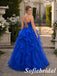 Glamorous Royal Blue Lace Spaghetti Strap Ruffled A-Line Tulle Ball Gown, PD1322