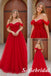 Glamorous Red Off Shoulder Sweetheart Lace Tulle A Line Prom Gown, PD1324