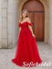Glamorous Red Off Shoulder Sweetheart Lace Tulle A Line Prom Gown, PD1324