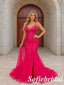 Stunning Hot Pink Sequin Spaghetti Straps Open Back Mermaid Gown with High Slit , PD1326