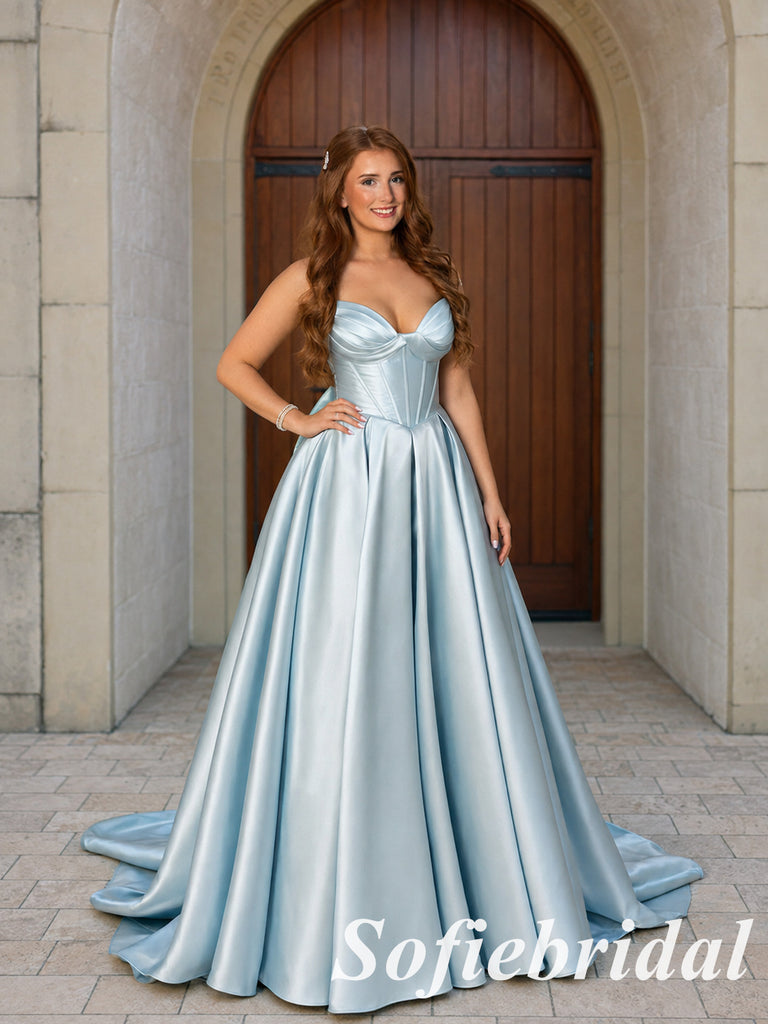Princess Ice Blue Satin Sweetheart Corset Lace Up Back Ball Gown, PD1325