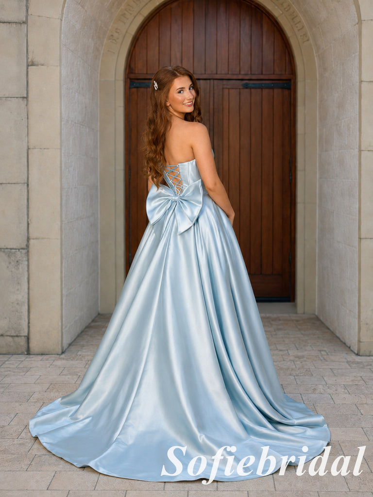 Princess Ice Blue Satin Sweetheart Corset Lace Up Back Ball Gown, PD1325
