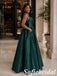 Elegant Dark Green Satin Scoop Neck Ball Gown With Bows And Pockets, PD1328
