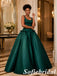 Elegant Dark Green Satin Scoop Neck Ball Gown With Bows And Pockets, PD1328
