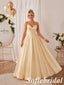 Romantic Pale Yellow Satin Strapless Ball Gown With Back Bow, PD1329