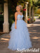 Dreamy Light Blue Tulle 3D Floral Spaghetti Strap Prom Dress, PD1330